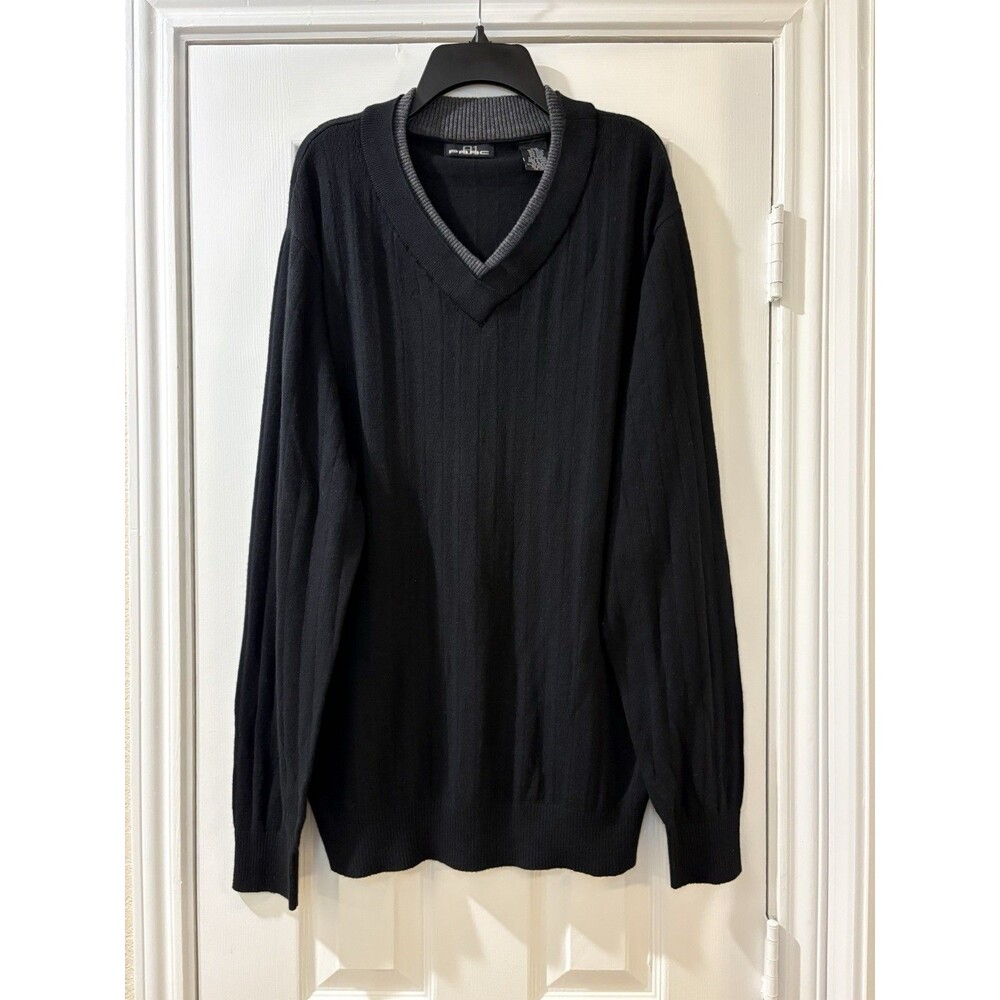 Parc 81 mens Vintage V Neck Pullover Sweater size Large Black Wool Cashmere Knit